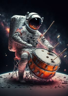 Astronaut playing drums