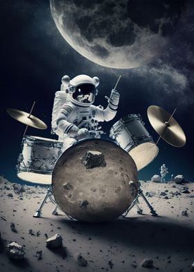 Astronaut playing drums