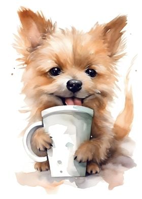 dog with coffee