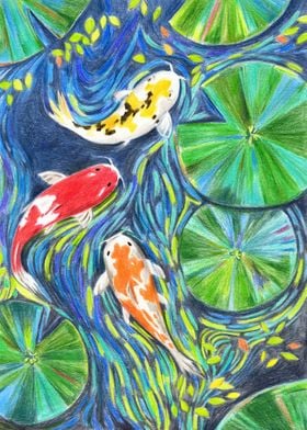 Koi Fish Pond Watercolor