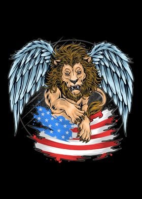 A lion with american flag