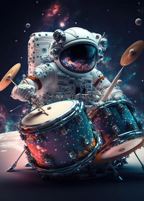 Astronaut playing drums