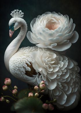 white peacock and peony