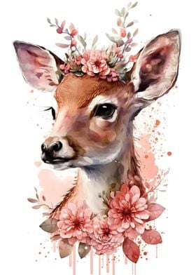 Pinky Floral Deer