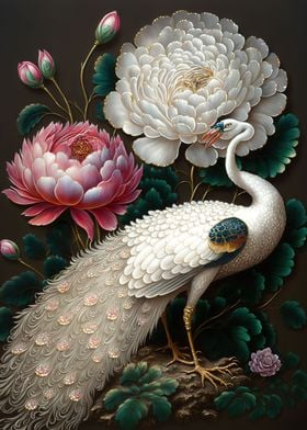 white peacock and peony