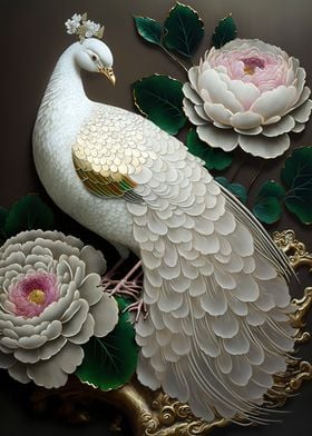 white peacock and peony