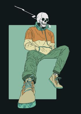 Skeleton in Hoodie Smoking