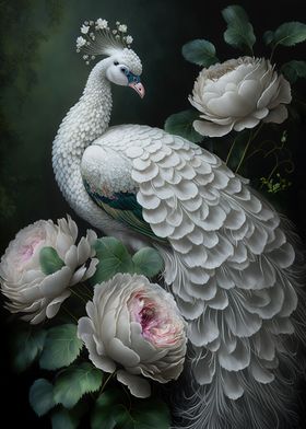 white peacock and peony