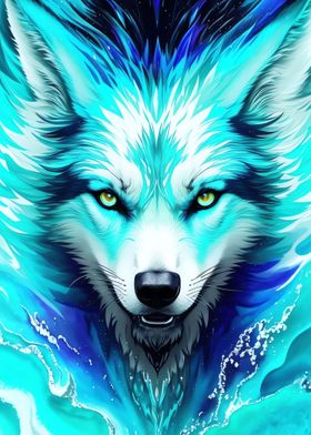 Wolf Watercolor Turquoise