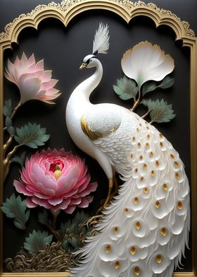 white peacock and peony