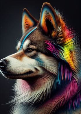 Colorful Husky Dog Animals