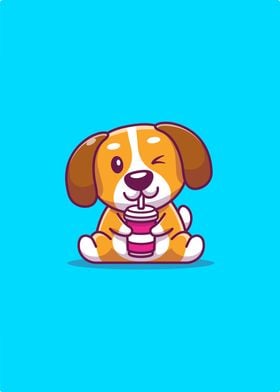 Cute Dog Drinking Cartoon 