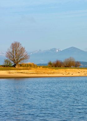 Calm lake landscape blue