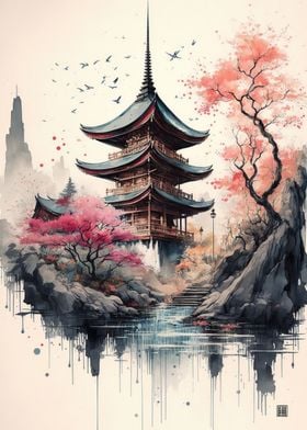 Japan Landscap Watercolor