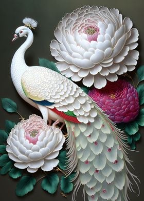 white peacock and peony