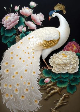 white peacock and peony