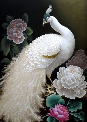 white peacock and peony