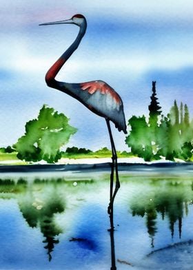 A crane standing in a lake