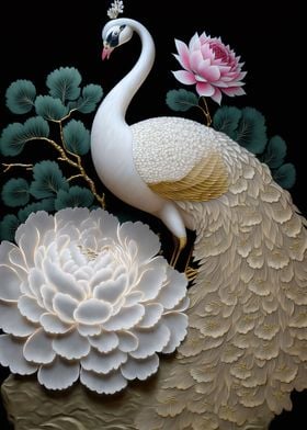 white peacock and peony