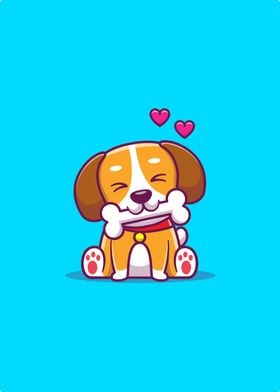 Cute Dog Bite Bone Cartoon