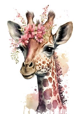 Pinky Floral Giraffe