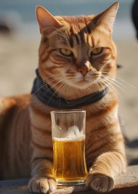 Funny cat and beer