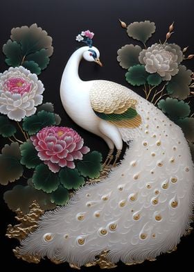 white peacock and peony