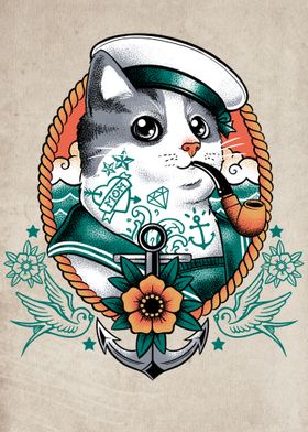 Sailor cat tattoo