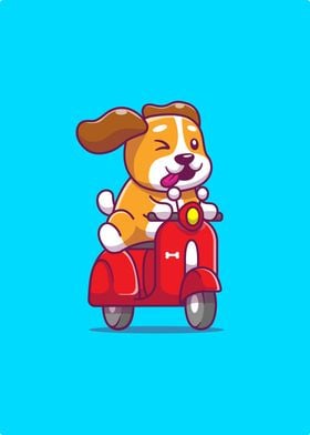 Cute Dog Riding Scooter