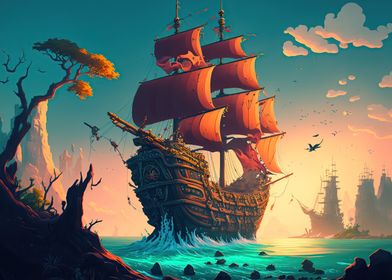 pirate ship landscape