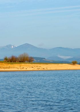 Calm lake landscape blue