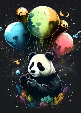 panda fly with balloons