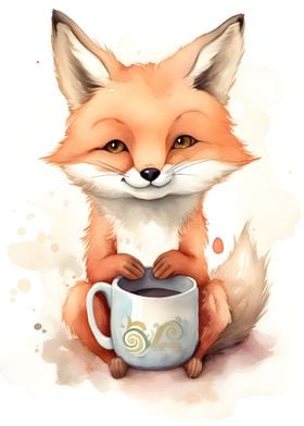 Little fox cup of coffee