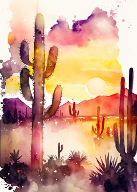 Desert Watercolor Sunset