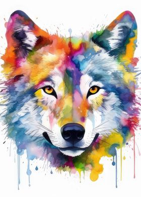 Colorful Watercolor Wolf
