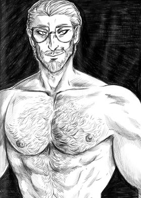 Hairy man with glasses