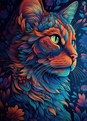 Cat surrealism Colorful