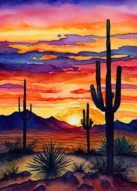 Desert Watercolor Sunset