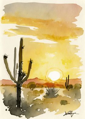 Desert Watercolor Sunset