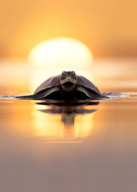 Sea Turtle On The Sunrise