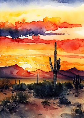 Desert Watercolor Sunset