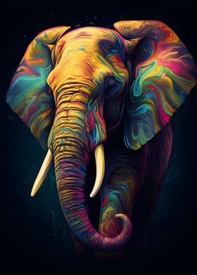 Elephant in colorful art
