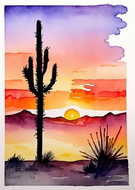 Desert Watercolor Sunset