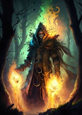 fire mage in a forest