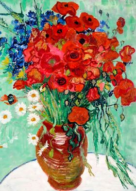 Red Poppies and Daisies