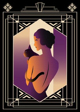 Art Deco Cat Mom Art