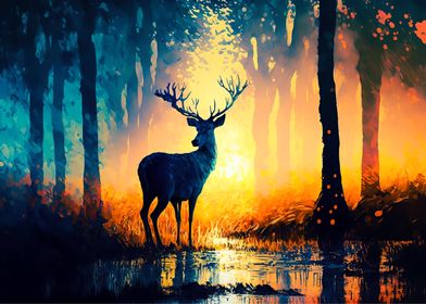 Deer sunset