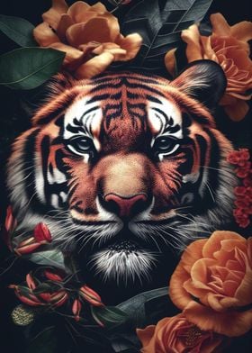 Tiger Floral Animal Face