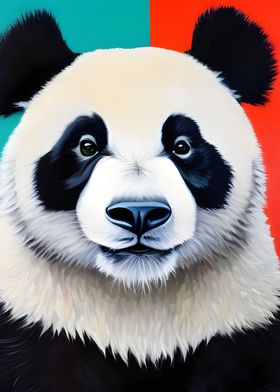 Panda on a red and blue 