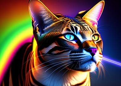 3D Cat with neon lights